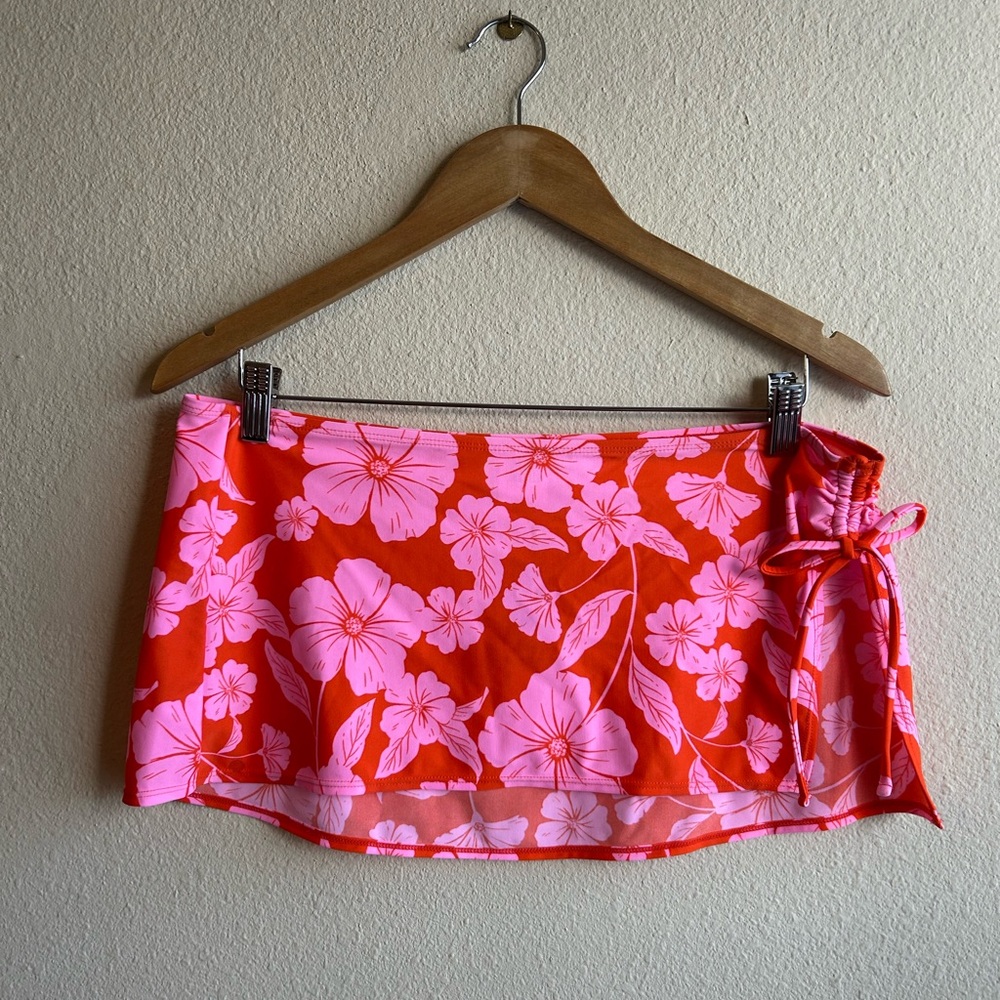 Wild Fable Pink and Red Floral Swim Skirt